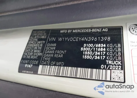 2022 Mercedes-Benz Metris z USA, uszkodzony, nr VIN W1YV0CEY4N3961398